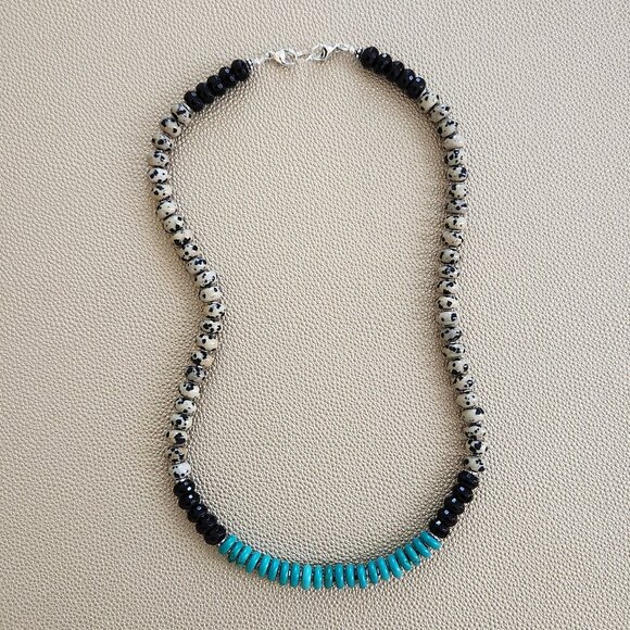 DALMATION JASPER & BLACK ONYX NECKLACE--20" - Picture 3 of 3